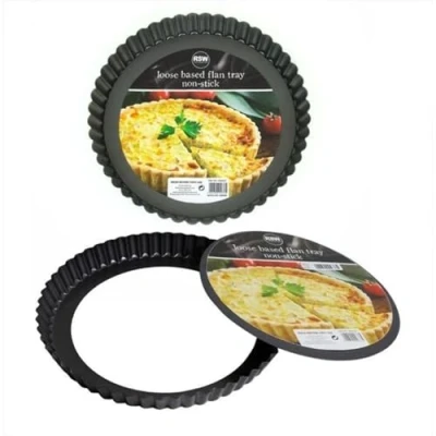 Image of NEW LOOSE BASED FLUTED EDGE NON STICK FLAN TRAY TART QUICHE BAKING TIN 22cm RSW