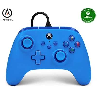 Image of PowerA Wired Controller For Xbox Series X &amp; S, One, PC, Windows 10 11, Dual Rumble Motors, Detachable 10ft USB Cable, 3.5mm Stereo Headset Jack, Official: Blue
