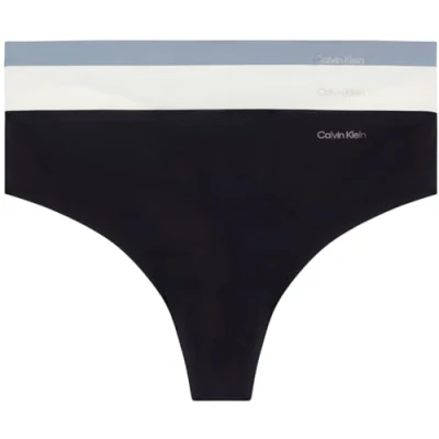 Image of Calvin Klein Women&#039;s Thong 3pk 000qd3558e Thong, Multicolour (Black/Ivory/Flint Stone), XL