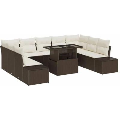 Image of vidaXL 10 Piece Garden Sofa Set with Cushions Brown Poly Rattan