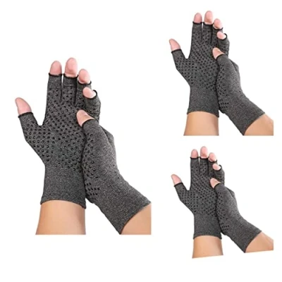 Image of 3 Pairs Arthritis Gloves, Pressure Gloves Breathable, Relieve Joint Pain, rheumatoid, arthritis, swelling and tendonitis pain relief, Provide Support Warmth (With Silicone Dots) (MEDIUM)