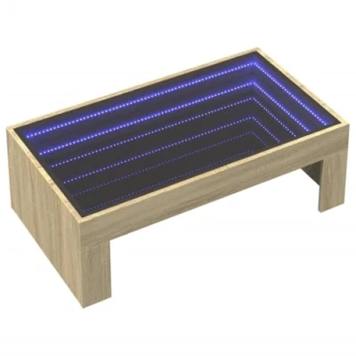 Image of vidaXL Coffee Table in Sonoma Oak with Infinity RGB LED Lights Engineered Wood &amp; Glass Multi Purpose Side/End/Couch for Living Room, Bedroom 50 x 30 cm