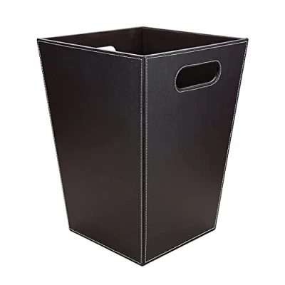Image of KINGFOM™ Classic Leather Waste Bin, Creative Paper Basket, Storage Bin for Office, Home and High Class Hotel (Brown Tabby (Square))