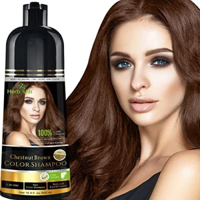 Image of Herbishh Hair Color Shampoo for Gray HairNatural Dye ShampooColors In MinutesLong lasting colour500 ML3 1 ColorAmmonia Free (Chestnut Brown)