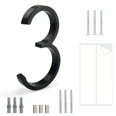 Image of HASWARE Floating House Number Sign: 5 inch Modern Door Signage Striking for Street Home Address Numerals (3, Black)