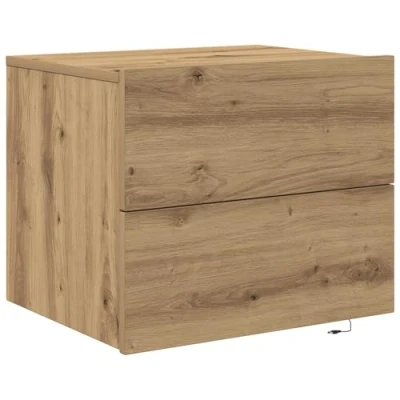 Image of vidaXL wall mounted solid oak bedside cabinet artisan finish nightstand with two drawers bedroom/living room side table
