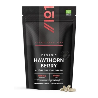 Image of Organic Hawthorn Berry 1000mg 180 Vegan Capsules High Strength Crataegus Monogyna Supplement Clean &amp; Potent Formula Resealable and Recyclable Pouch by Alpha01