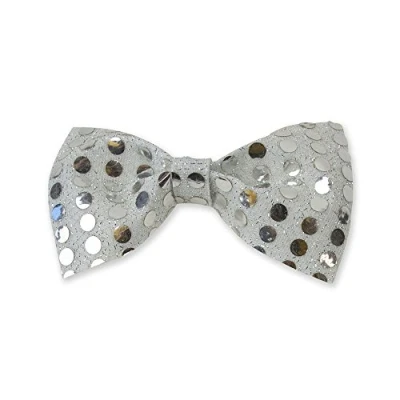 Image of Bristol Novelty BA389 Sequin Bow Tie Silver for Women, Unisex Adult, One Size