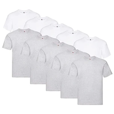 Image of Fruit of the Loom Men&#039;s Original T. T Shirt (Pack 10), 5 x White + Grey 1 Hl Purchase Notepad, XXL