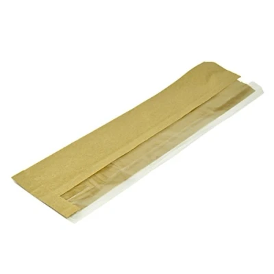 Image of Vegware VNWB4G kraft natureflex side window baguette bag, 4&quot; x 6&quot; 14&quot; (Pack of 1000)
