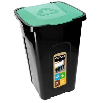 Image of KADAX Recycling Bin 50 L, Large Waste with Lid, Polyurethane Container for Separating Glass, Plastic, Organic (Green)