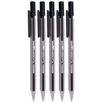 Image of PLATMECH Mechanical Pencils, 0.7mm Lead Size, Pack of 5, Rubber Tipped, Propelling Write Draw Sketch, School Office Home Use, iZOFAX Black Ball Pen