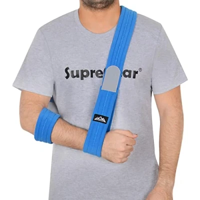 Image of supregear Arm Sling, Adjustable Lightweight Comfortable Shoulder Immobilizer Sling Breathable Medical Support for Injured Hand Elbow, 180cm (Blue)