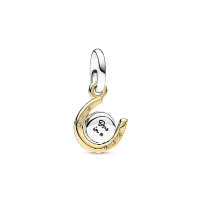 Image of Pandora Moments Spinnable horseshoe sterling silver and 14k gold plated dangle with clear cubic zirconia