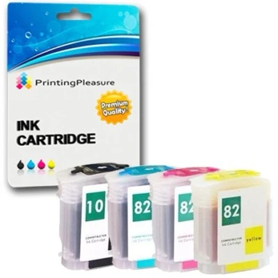 Image of Printing Pleasure SET of 4 Compatible Printer Ink Cartridges for DesignJet 500, 500e, 500m, 500ds, 500 Plus, 500ps, 500ps 800, 800ps, 815mfp, 820mfp, cc800ps Replacement 10 &amp; 82