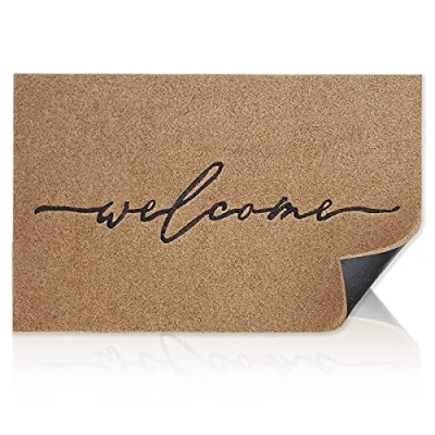 Image of AAZZKANG Welcome Mats for Front Door Large 90 x 60 cm with Durable Non Slip Rubber Backing Ultra Absorb Mud Easy Clean Entry mat Indoor High Traffic Areas Outdoor Doormat Brown