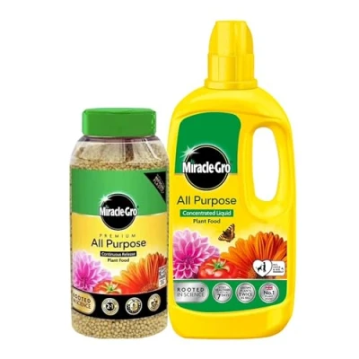 Image of Miracle Gro Plant Food Bundle 900g Slow Release 6 Month Feed Granules &amp; 800ml Concentrated Liquid Food. All Purpose Garden Fertilizer for Outdoor Indoor House Plants with Topline Card