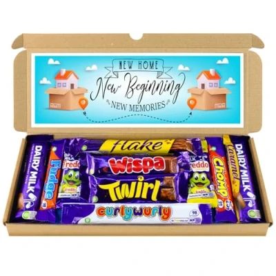 Image of New Home Gift House Warming Chocolate Hamper Letter Box Selection 10 Fullsize Cadburys Dairy Milk bars Ideal Gifts For Women, Men, Kids (New Home)
