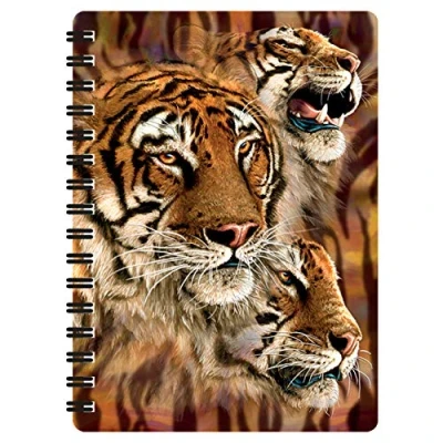 Image of 3D LiveLife Jotter Tiger Stripes from Deluxebase. Lenticular Big Cat A6 Spiral Notebook with Plain Recycled Paper Pages. Artwork Licensed Renowned Artist Steven Michael Gardner