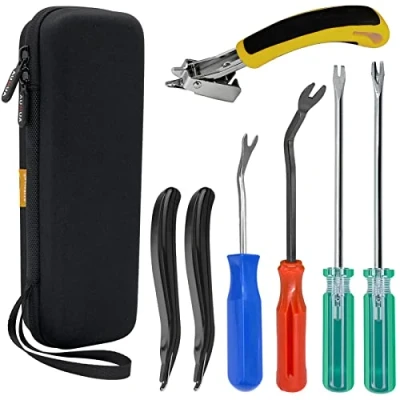 Image of AUMUA Upholstery Staple Remover Tools, Screwdriver with Tack Puller, Nail Lifter Carrying Case for Removing Staples, Drawing Pins, Assorted Nails from Paper, Wood Floor, Carpet, Furniture, Carton