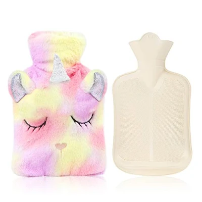 Image of Hot Water Bottle with Cover,Removeable &amp; Washable Soft Unicorn Cover,Natural Rubber 1 L (Red and Yellow)