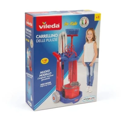Image of Vileda Small Household Trolley Set for Kids, Imitative Toy Little Helpers, Encourages Imaginative Play, Iconic Product Replica, Includes Multiple Original Accessories, Suitable Ages 3+