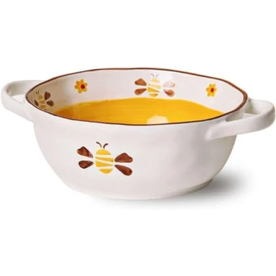 Image of DARANCA Large Serving Bowls, Ceramic Bowl with Handle, Ramen Ceramic, Microwave Oven Safe Bee, Bowl, Salad Fruit Bowl,Serving Bowl(White,1100ml)