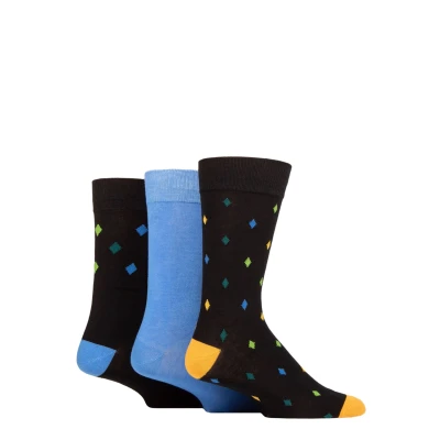 Image of Mens 3 Pair Glenmuir Patterned Bamboo Socks Diamonds Black 7 11