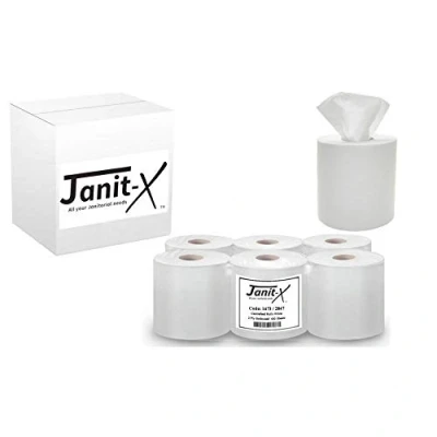 Image of Janit X Eco Centrefeed Rolls White 2 Ply Embossed 400 Sheets (12 Rolls)