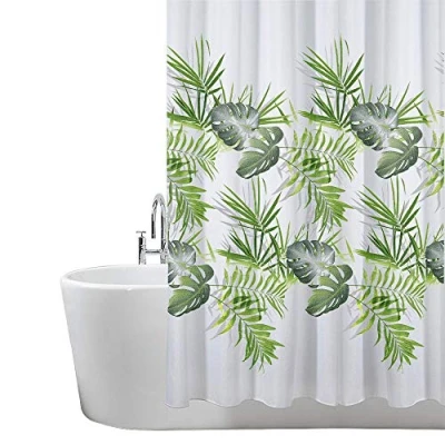 Image of ANSIO Shower Curtain for Bathroom Mould and Mildew Resistant Leaf Pattern Palm Green, 180 x cm (71 71 Inch) Water Repellant Fabric 100% Polyester