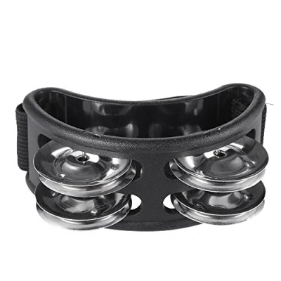 Image of Foot Tambourine Percussion Musical Instrument Drum Set with Metal Jingle Bell for Guitar Accessory (Black)