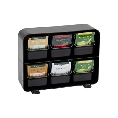 Image of Mind Reader Anchor Collection, 6 Drawer Tea Bag Organizer, Removable Drawers, 10.25&quot; L x 3.25&quot; W 7.75&quot; H, Black
