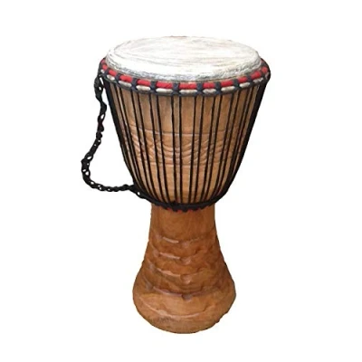 Image of AMI 10 Inch Authentic Ghanaian Djembe Drum With Beautiful Hand Carvings Comes Two Free Instruments Worth £25