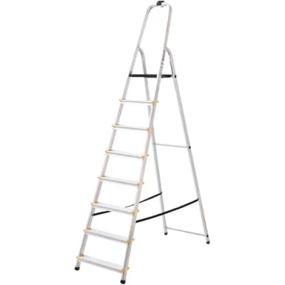 Image of BiGDUG Aluminium Step Ladder 8 Folding Non Slip Surface Hand Rails Tread Closed Height 2370 mm Platform 1620mm