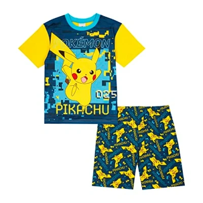 Image of Pokemon Boys Pyjamas, Pikachu Short PJs Set, Ages 6 to 13 Years Old (as8, age, 10_years, 11_years) Yellow
