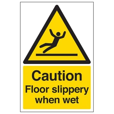 Image of V Safety Caution Floor Slippery When Wet Warning Sign 150mm x 200mm Self Adhesive Vinyl