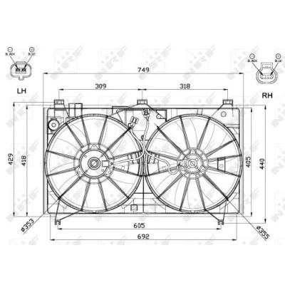 Image of 1636331050 Cooling fan NRF 47566 353mm 12V 150/100W with radiator shroud