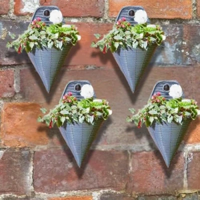 Image of Garden Mile® 14in Wall Planters For Outdoor Plants Baskets The With Fixings, Grey Rattan. Transform Spaces, Rust Proof, Easy To Fit… (4)