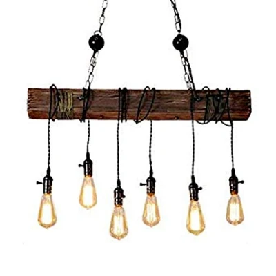 Image of PANNN Chandelier Wood Retro Pendant Light Vintage Industrial Hanging Metal E27 Dining Room Lamp Adjustable Height for Kitchen Cafe Living Rustic Bar Bedroom Study