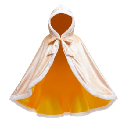 Image of Proumhang Hooded Cloak Cape Mid Length Princess Velvet Girls Halloween Carnival Christmas Masquerade Costume Gold 3 4 years old