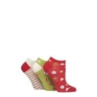 Image of Women&#039;s 3 Pair SOCKSHOP Patterned, Striped, Plain, Ribbed and Mesh Bamboo Trainer Socks Holiday Patterned 4 8