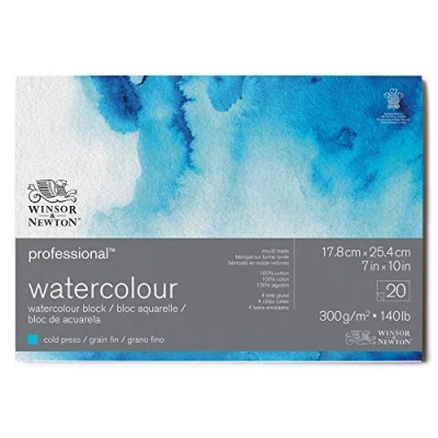 Image of Winsor &amp; Newton Watercolour Paper, 100% Cotton, Bright Natural White, 17,8 x 25,4cm 20 Blatt im Block, 300g/m²