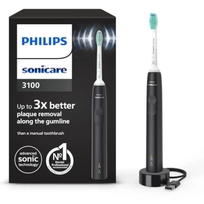 Image of Philips Sonicare 3100 Series Electric Toothbrush, Sonic Pressure Sensor and Timer, Black, HX3671/14