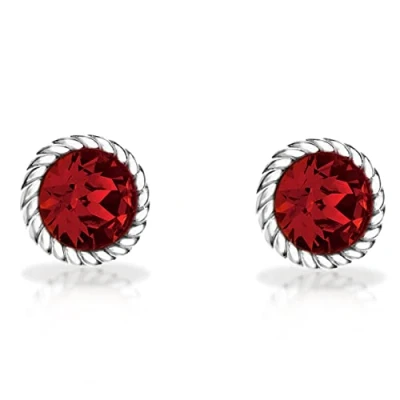 Image of Tuscany Silver Women&#039;s Sterling 10 mm Red Swarovski Crystal July Birthstone Earrings