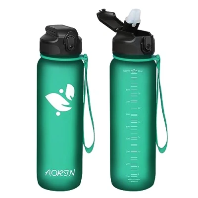 Image of AORIN Water Bottle with Straw 1000ml Tritan Sports BPA Free, Leakproof Drinks Bottle, One Click Flip Lid for Kids, Adults, Ideal Gym, Yoga, Outdoor &amp; Camping