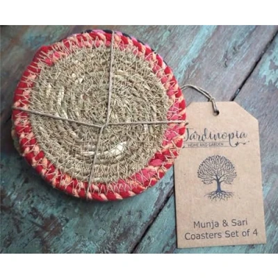 Image of Munja And Reclaimed Fabric Eco Drinks Coasters Or Plant Pot Stands Set Of 4