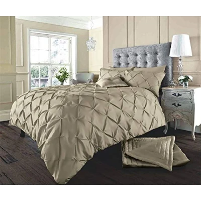 Image of Pintuck Duvet Cover and Pillowcases Set Poly cotton Bedding (Alford Latte, King)