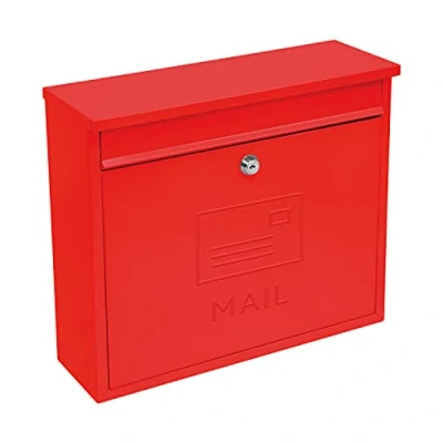Image of GardenKraft Elegance Wall Galvanised Steel Mail Box Red