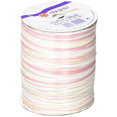 Image of C.E. Pattberg RAFFIA Multicolour white cream pink Ribbon, 55 yards Gift Ribbon for Wrapping Presents, 5 Strand Gifts, Accessories Decorating and Handicrafts, every occasion