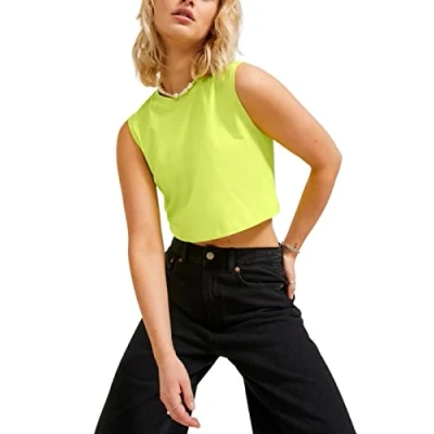 Image of JJXX Women&#039;s Jxalvira SL Slim Crop Every Tee Top, Lime Punch, Large